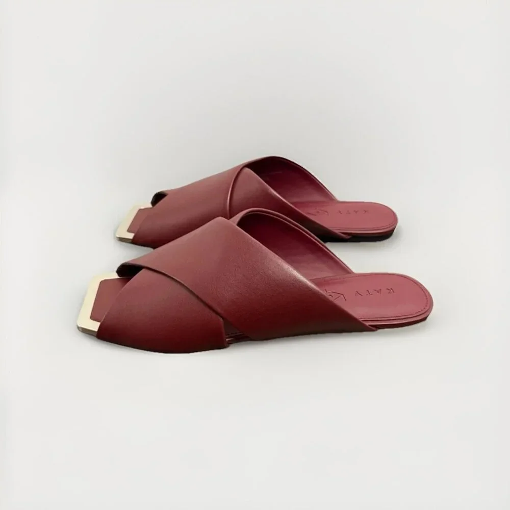 Katy Perry The Checked In Slide Sandal Softy Nappa Cranberry 8.5 NIB - Picture 2 of 7